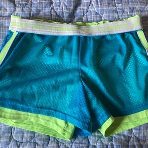 Justice athletic shorts with biker shorts underneath, size 16